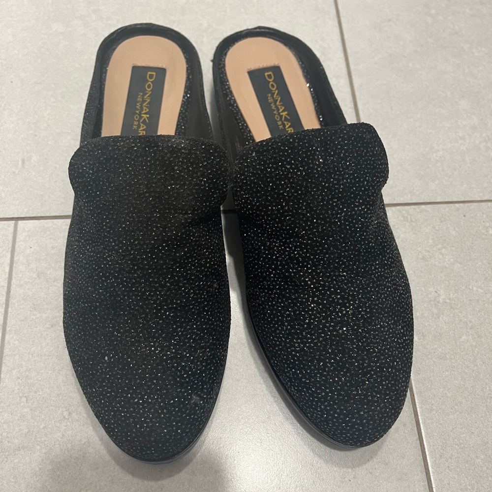 Donna Karan slide ons black glitter size 6